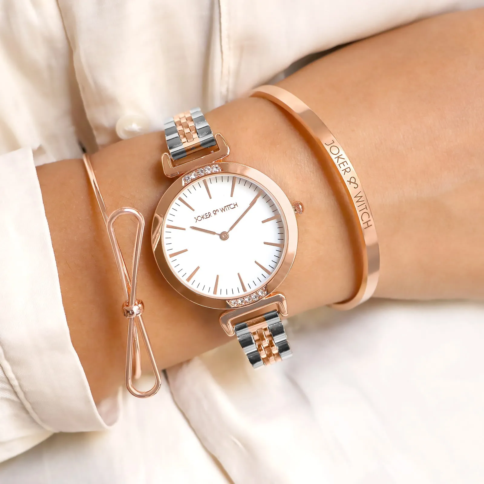 Kaila White Dial Rosegold Watch Bracelet Stack