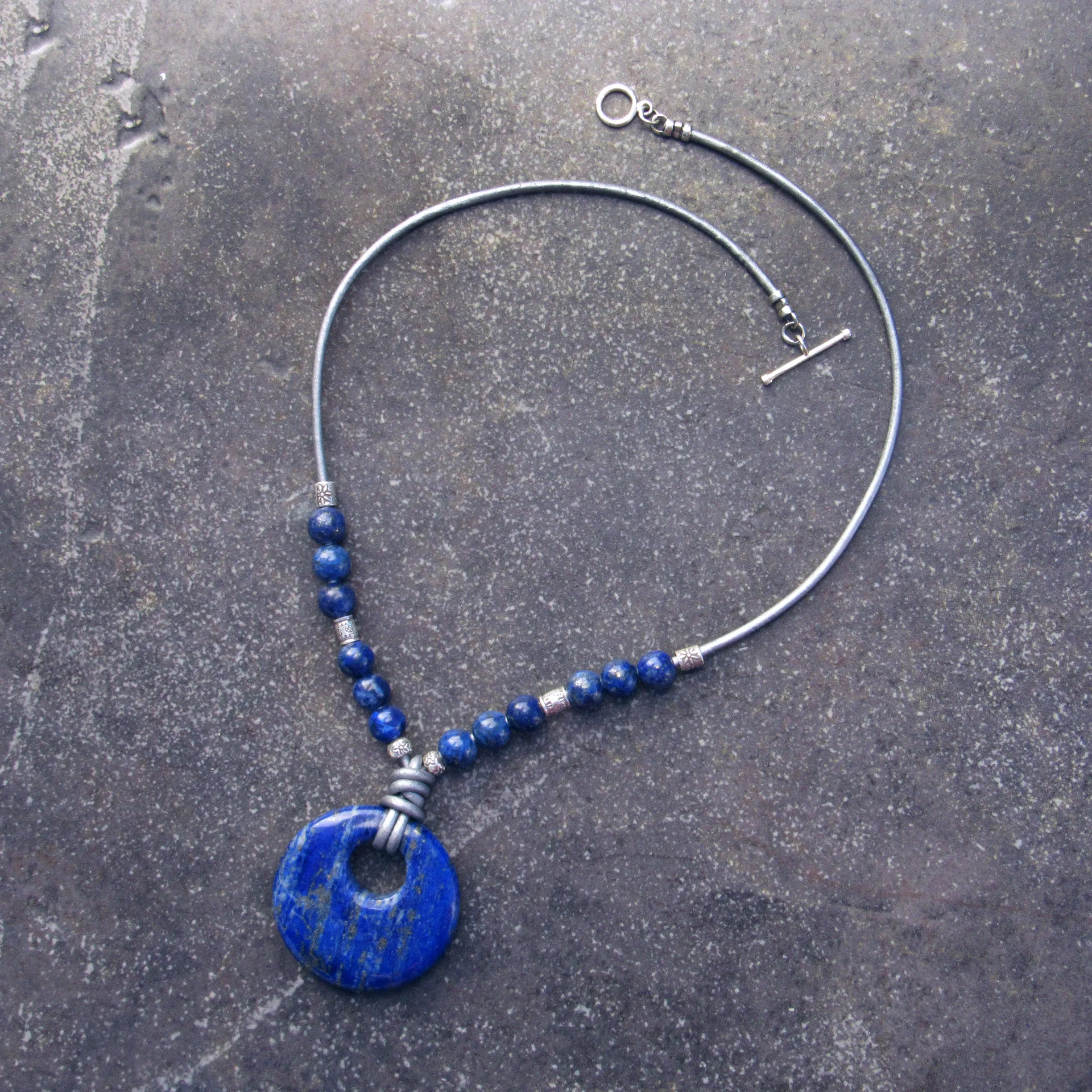 Lapis Lazuli Leather Necklace