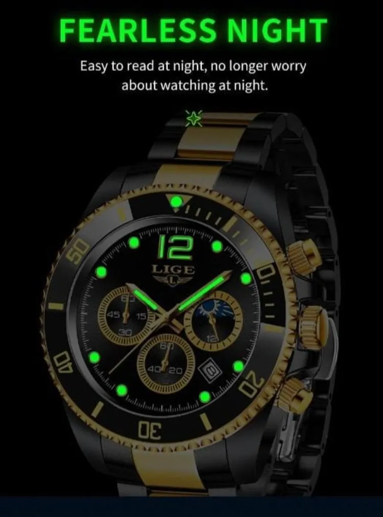 LIGE Men Quartz Wristwatch Top Brand Luxury Fashion