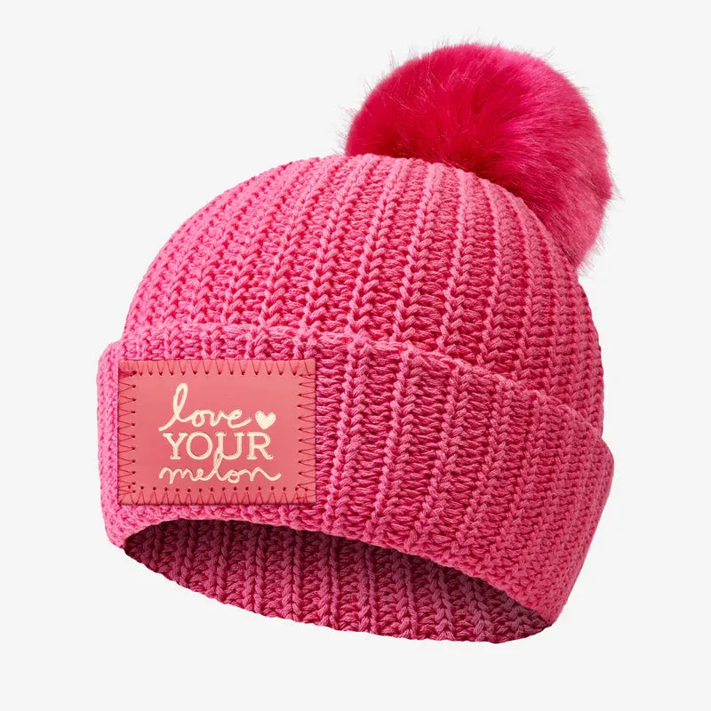 Love Your Melon - Neon Pink Rose Foil Pom Beanie