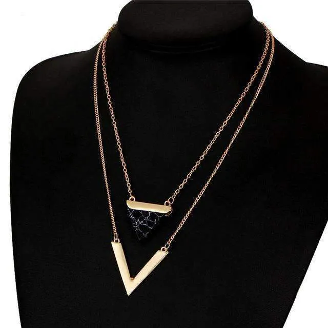 Marble Chevron Double Layer Necklace