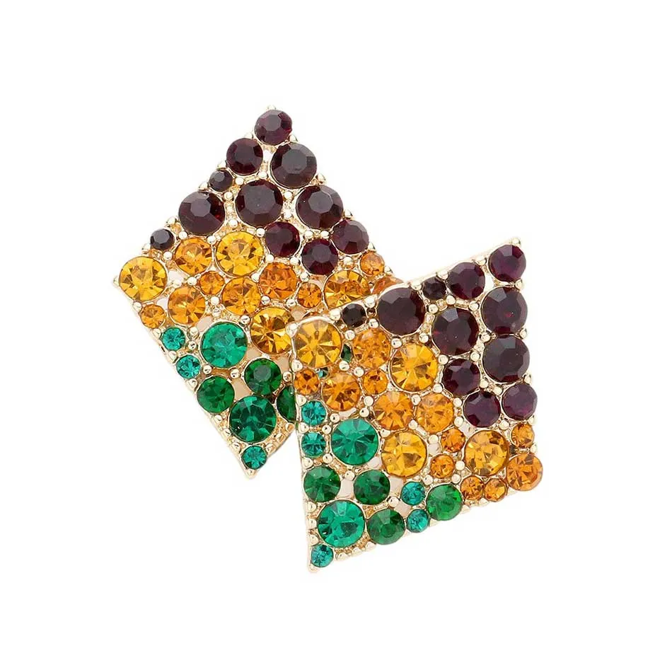 Mardi Gras Stone Paved Rhombus Earrings