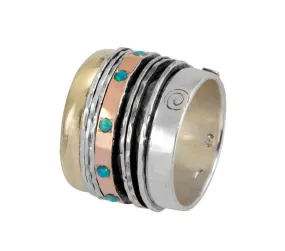 Meditation ring for woman Israeli Sterling Silver and Gold plated Ring