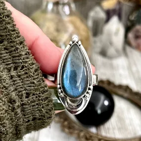 Midnight Moon Labradorite Crystal Ring in Sterling Silver / Designed by FOXLARK - Adjustable to Size 6 7 8 9