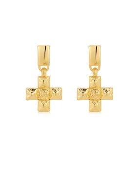 Molten Cross Pendant Earrings- Gold