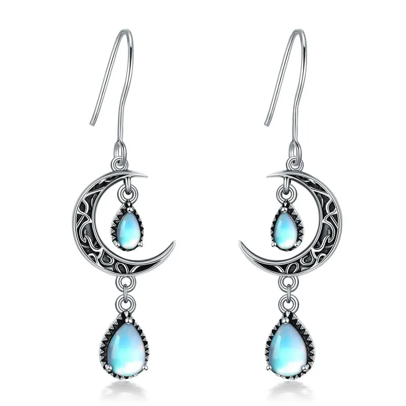 Moon Earrings for Women 925 Sterling Silver Celtic Moon Dangle Drop Earrings Celtic Jewelry Gifts for Women Girls