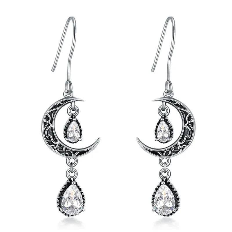 Moon Earrings for Women 925 Sterling Silver Celtic Moon Dangle Drop Earrings Celtic Jewelry Gifts for Women Girls