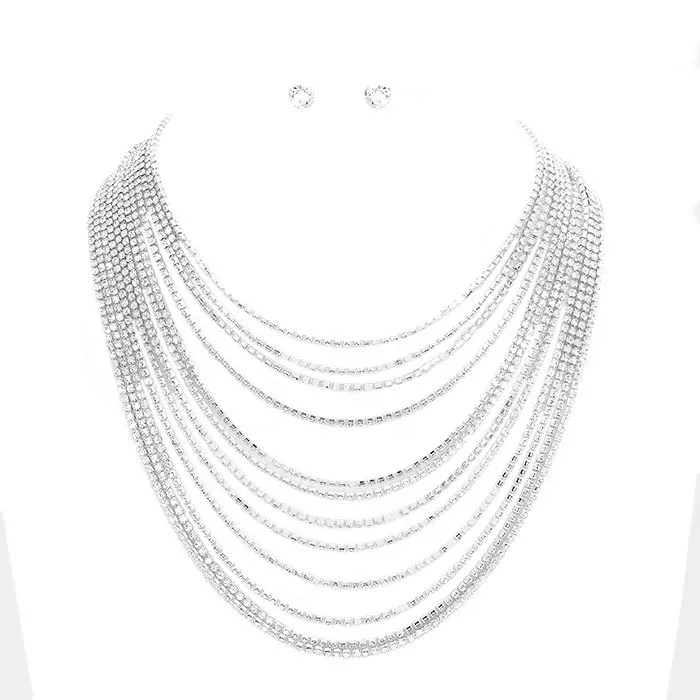 Multi Layered Rhinestone Bib Evening Necklace