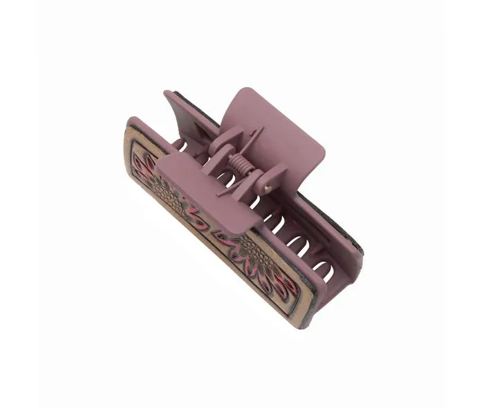 Myra Bags Leather Hair Comb Clips: Secure, Stylish, and Comfortable - Dusty Rose and Hand Tooled