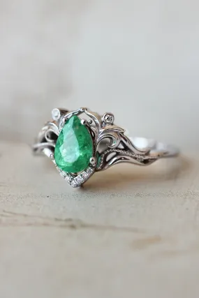 Natural emerald and diamonds engagement ring / Lida small