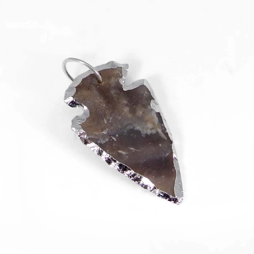 Natural Indian Agate Arrowhead Designer Silver Electroplated Pendant