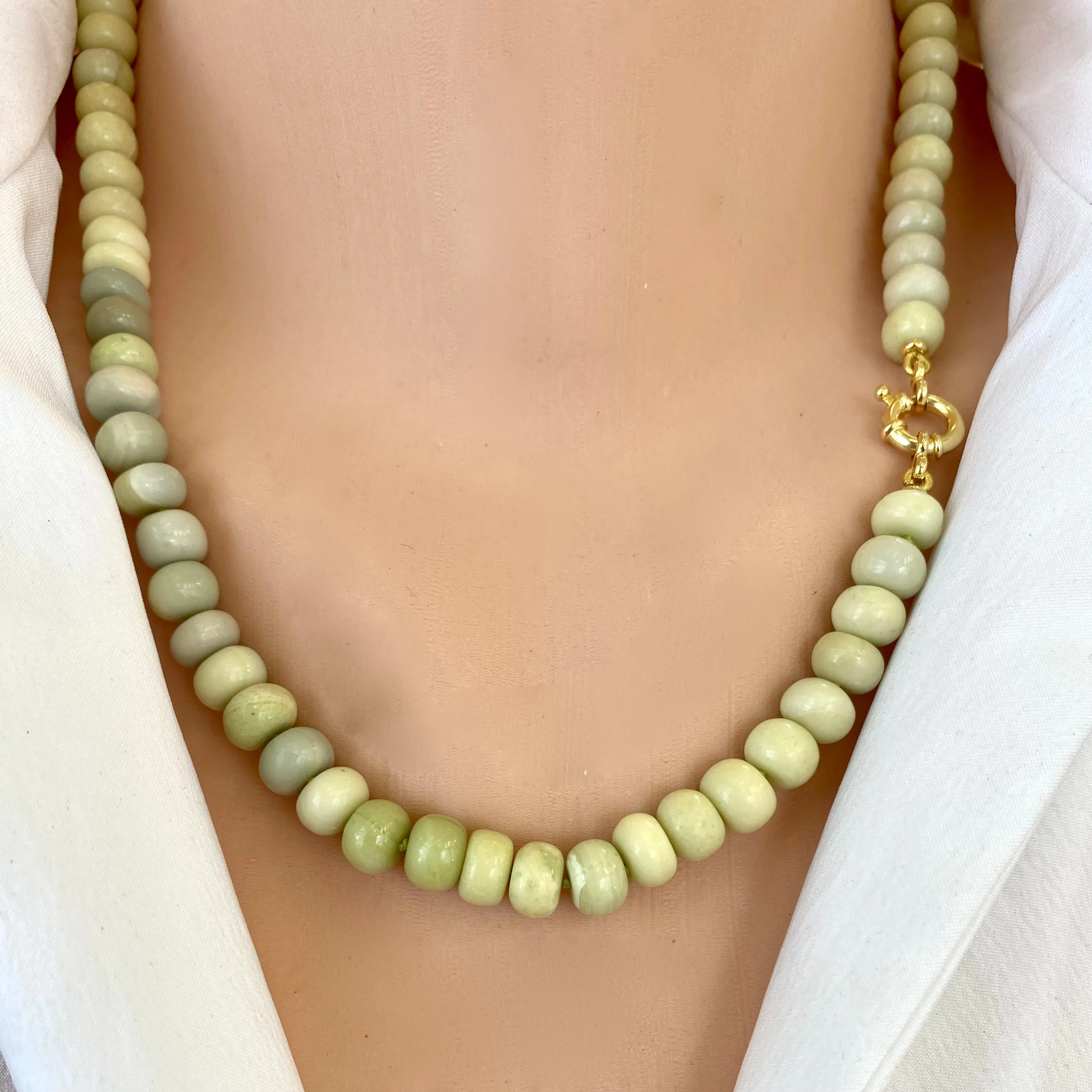 Olive Green Shaded Opal Candy Necklace, Vermeil, 20in