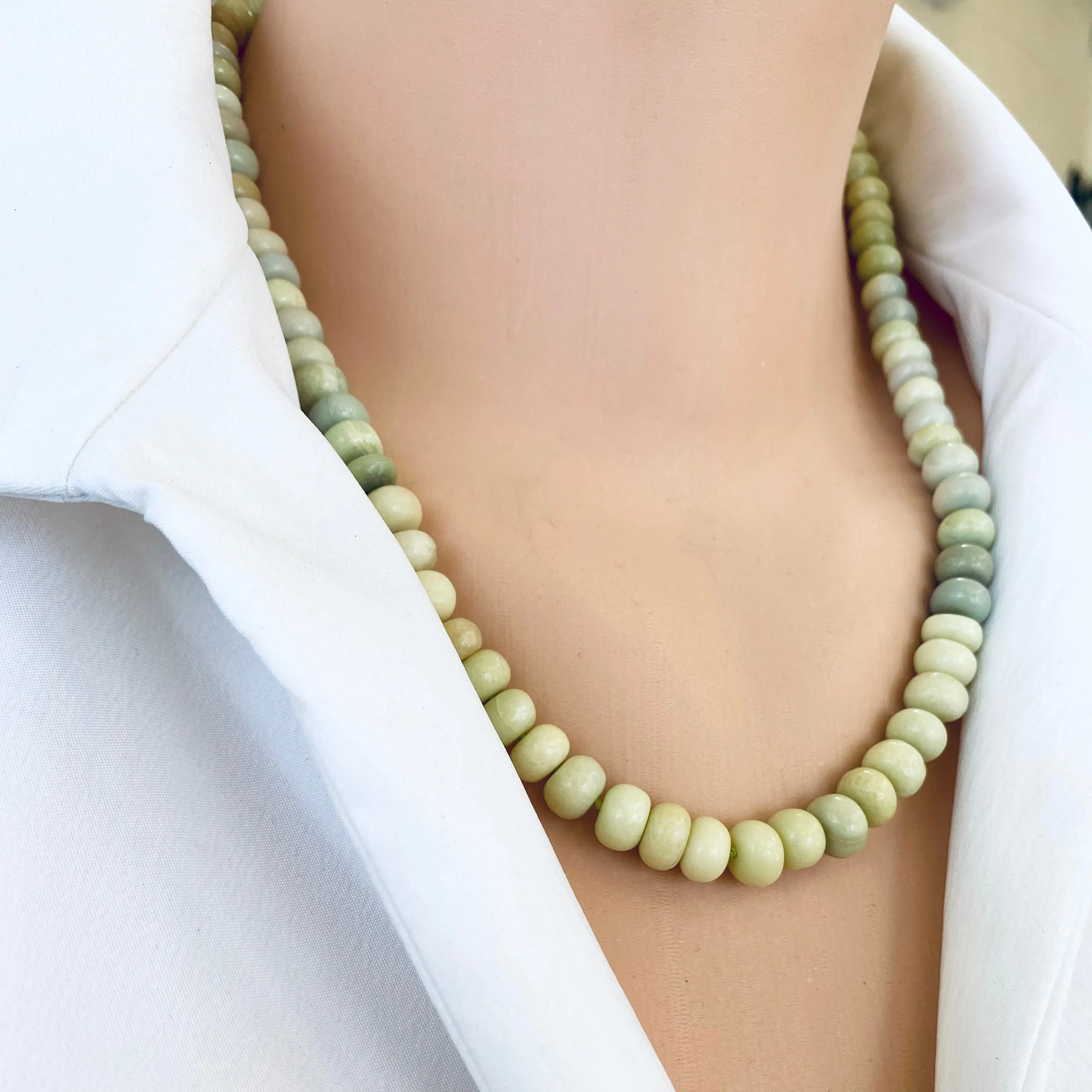 Olive Green Shaded Opal Candy Necklace, Vermeil, 20in