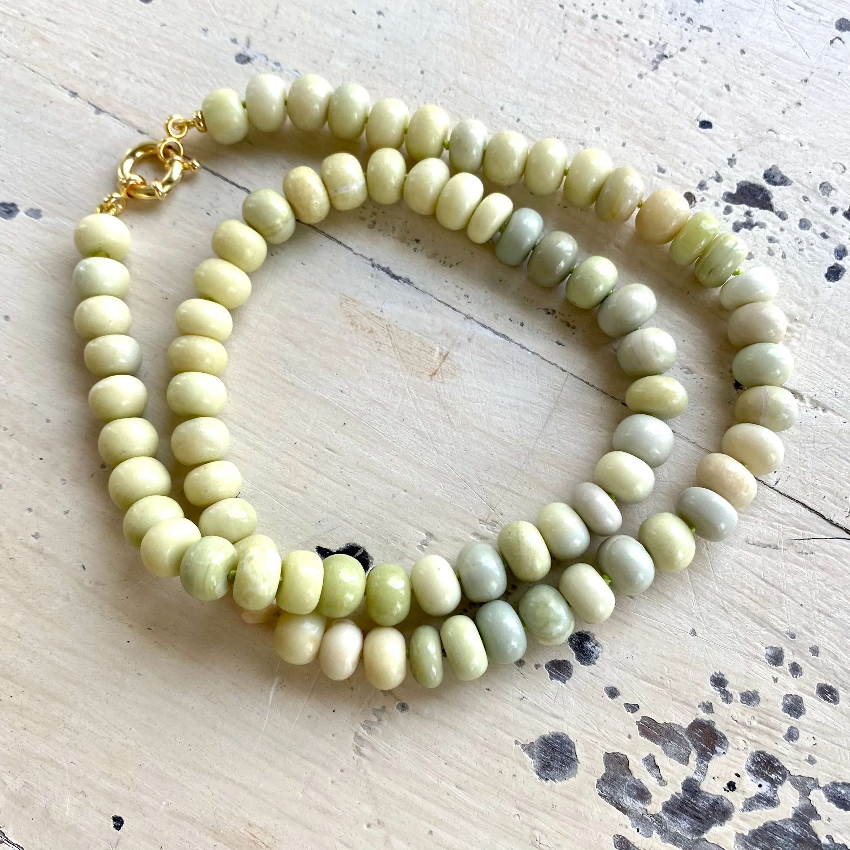 Olive Green Shaded Opal Candy Necklace, Vermeil, 20in