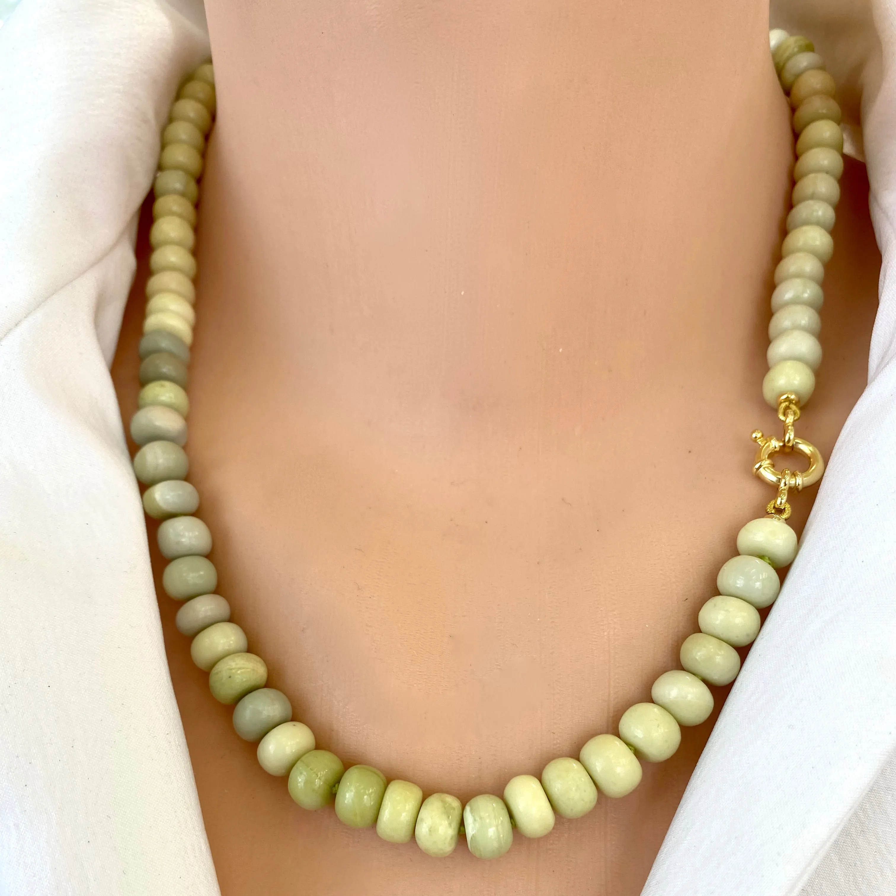 Olive Green Shaded Opal Candy Necklace, Vermeil, 20in