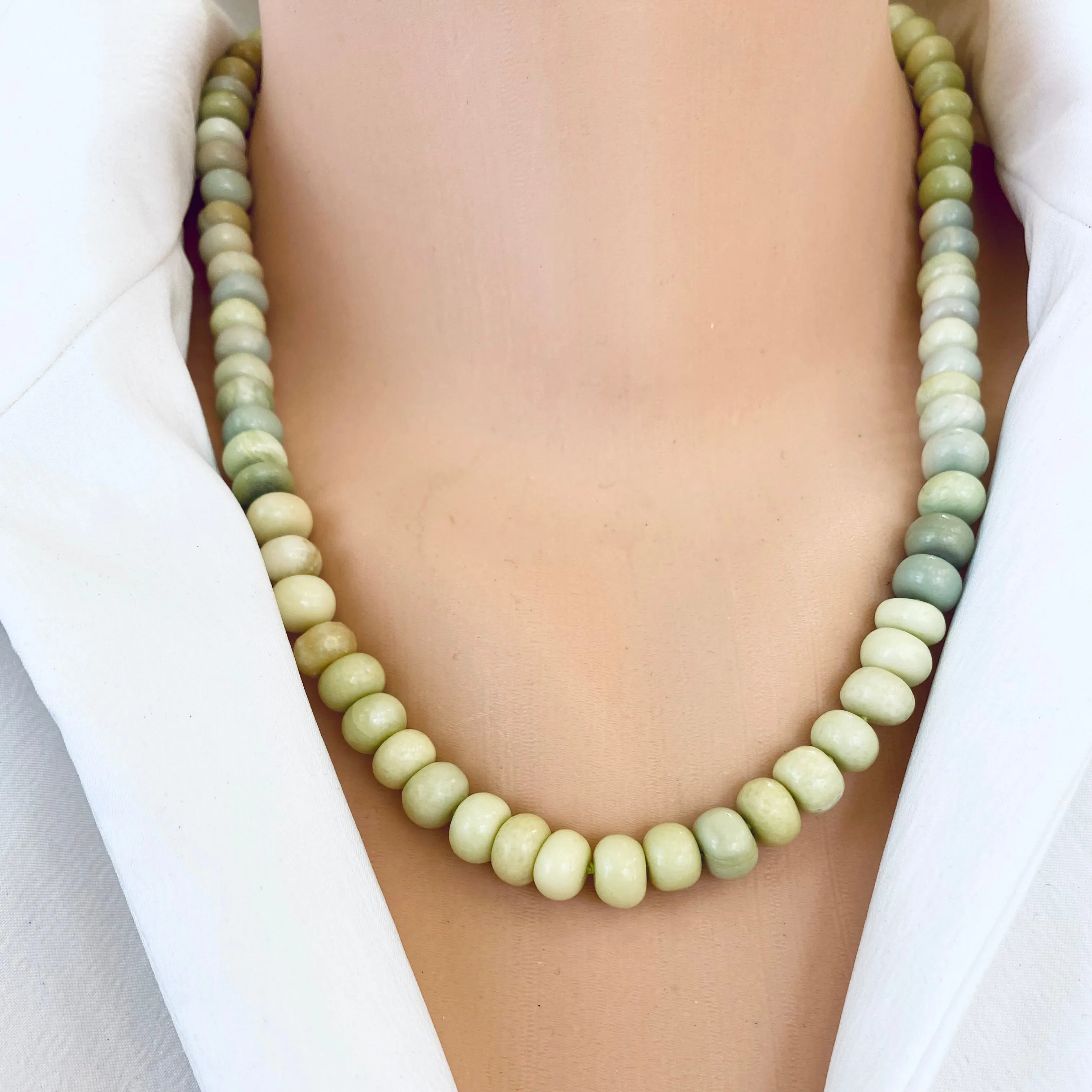 Olive Green Shaded Opal Candy Necklace, Vermeil, 20in