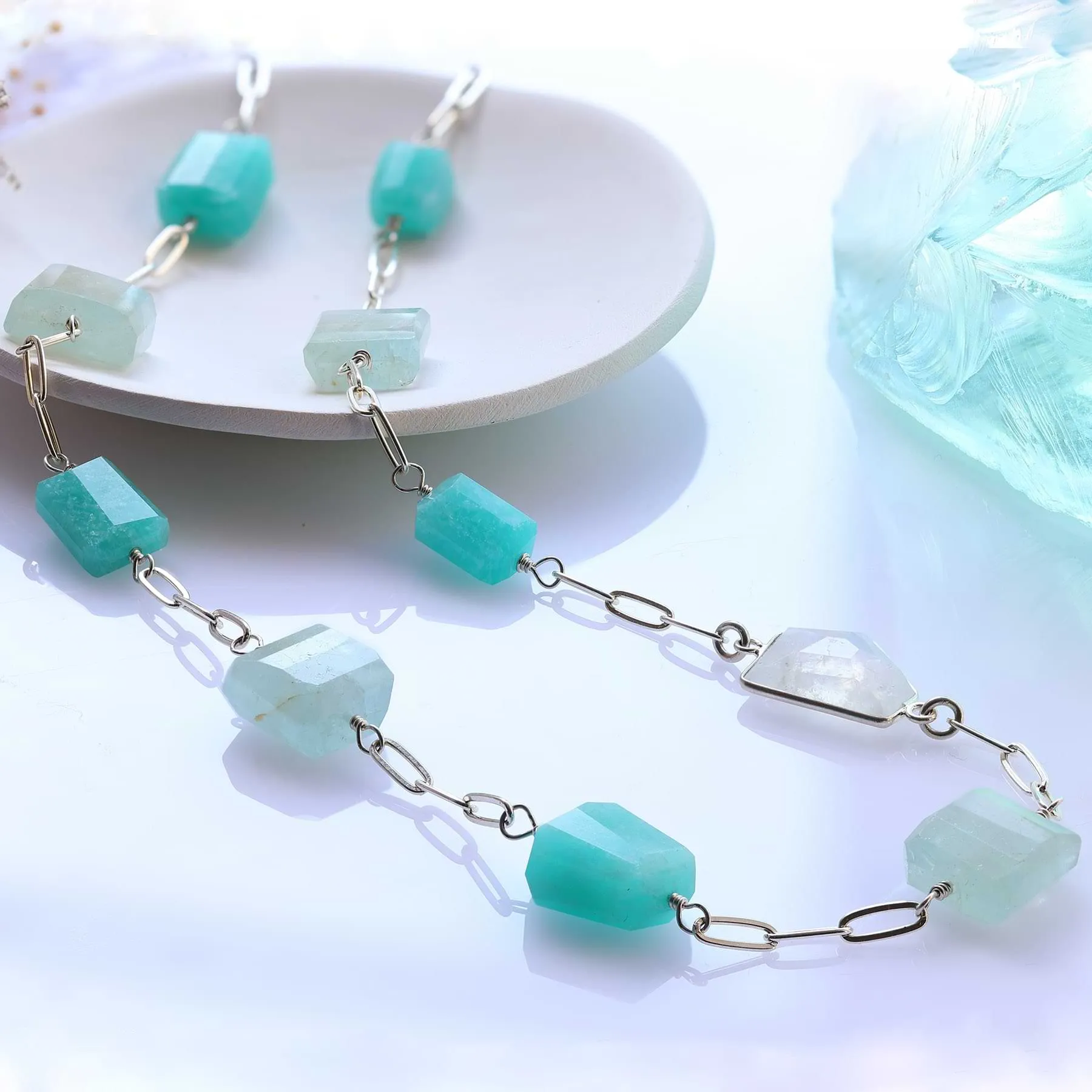 On Vacation - Chunky Aquamarine, Amazonite and Moonstone Necklace