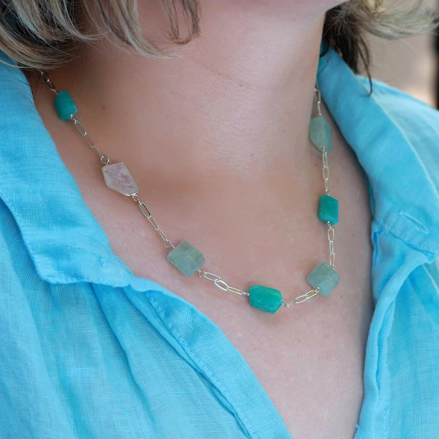 On Vacation - Chunky Aquamarine, Amazonite and Moonstone Necklace