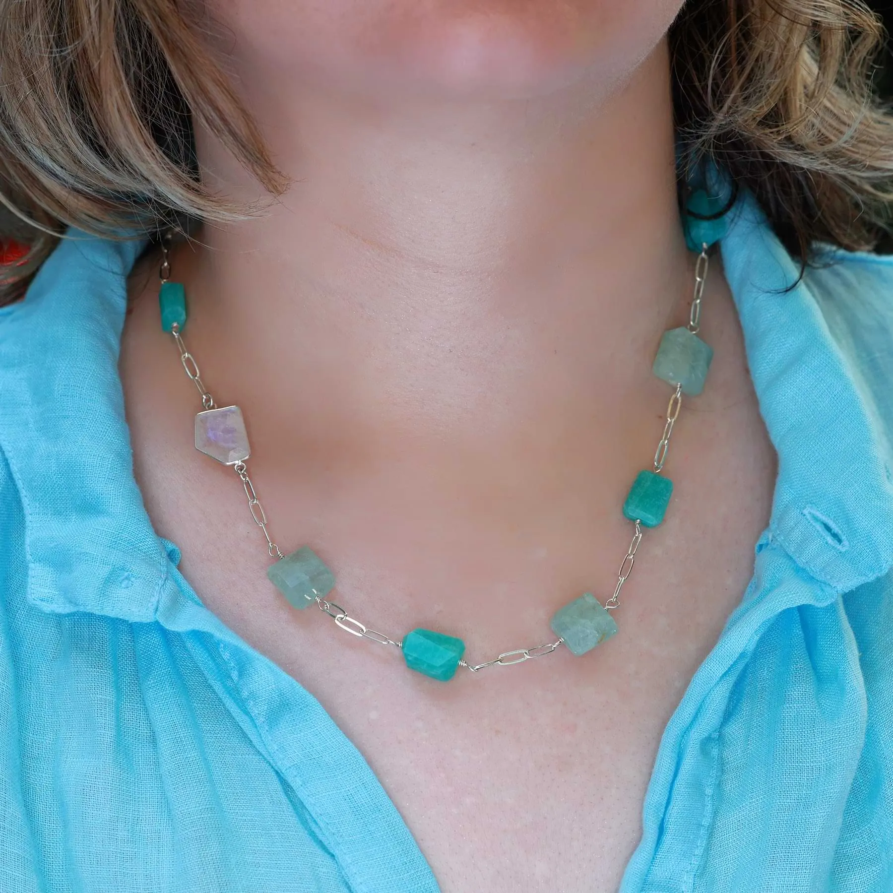 On Vacation - Chunky Aquamarine, Amazonite and Moonstone Necklace