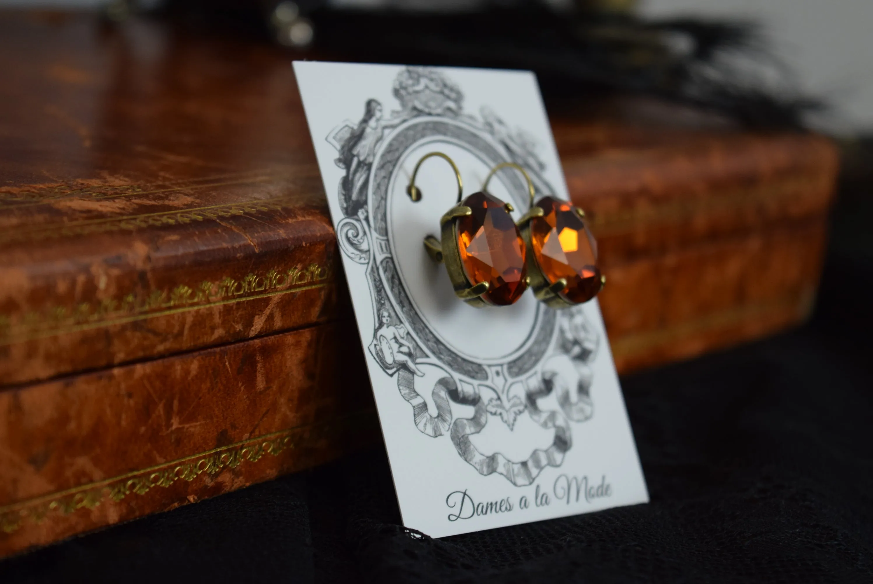 Orange Topaz Aurora Crystal Earrings - Large Oval