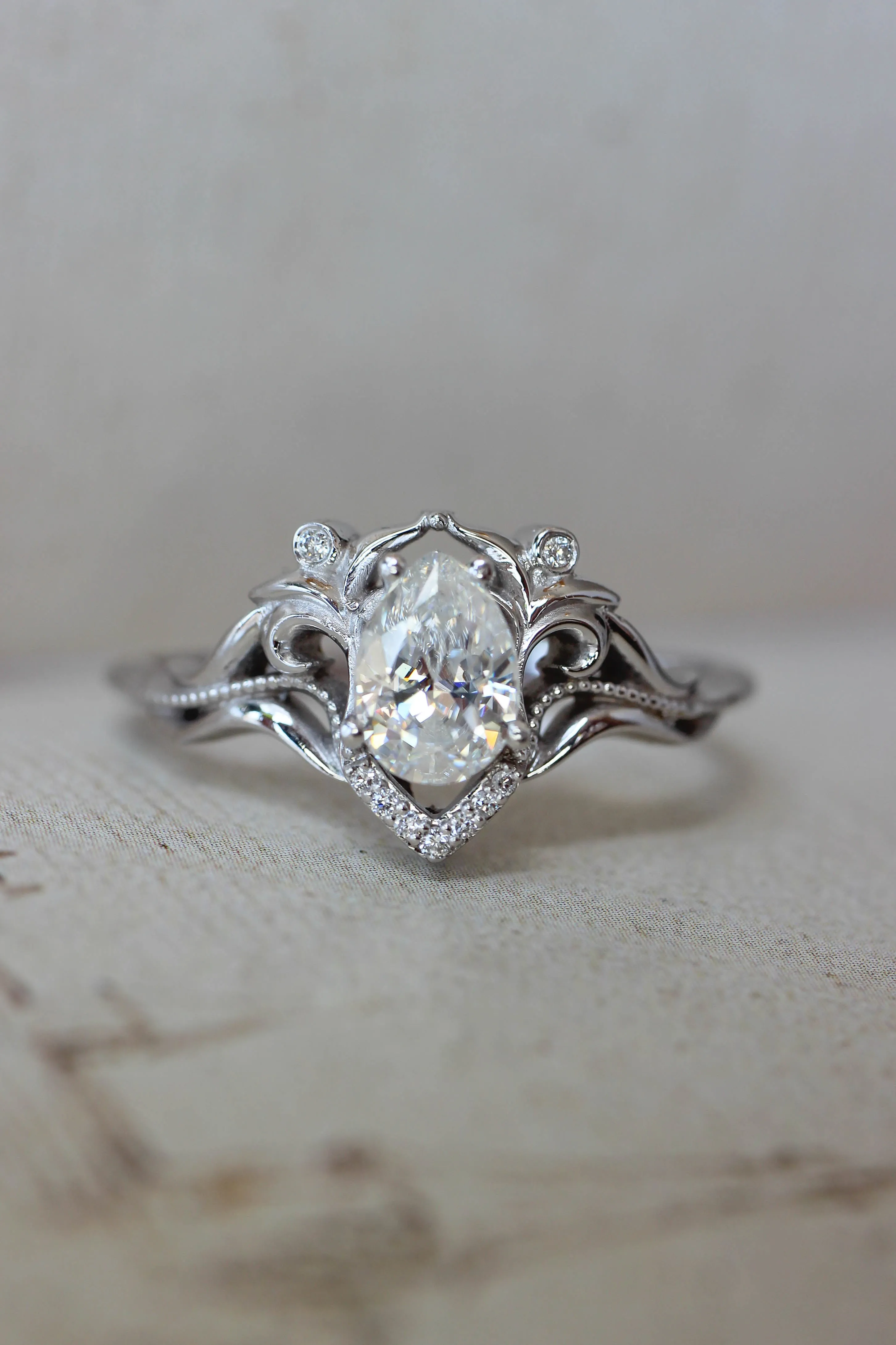 Pear cut moissanite engagement ring / Lida small