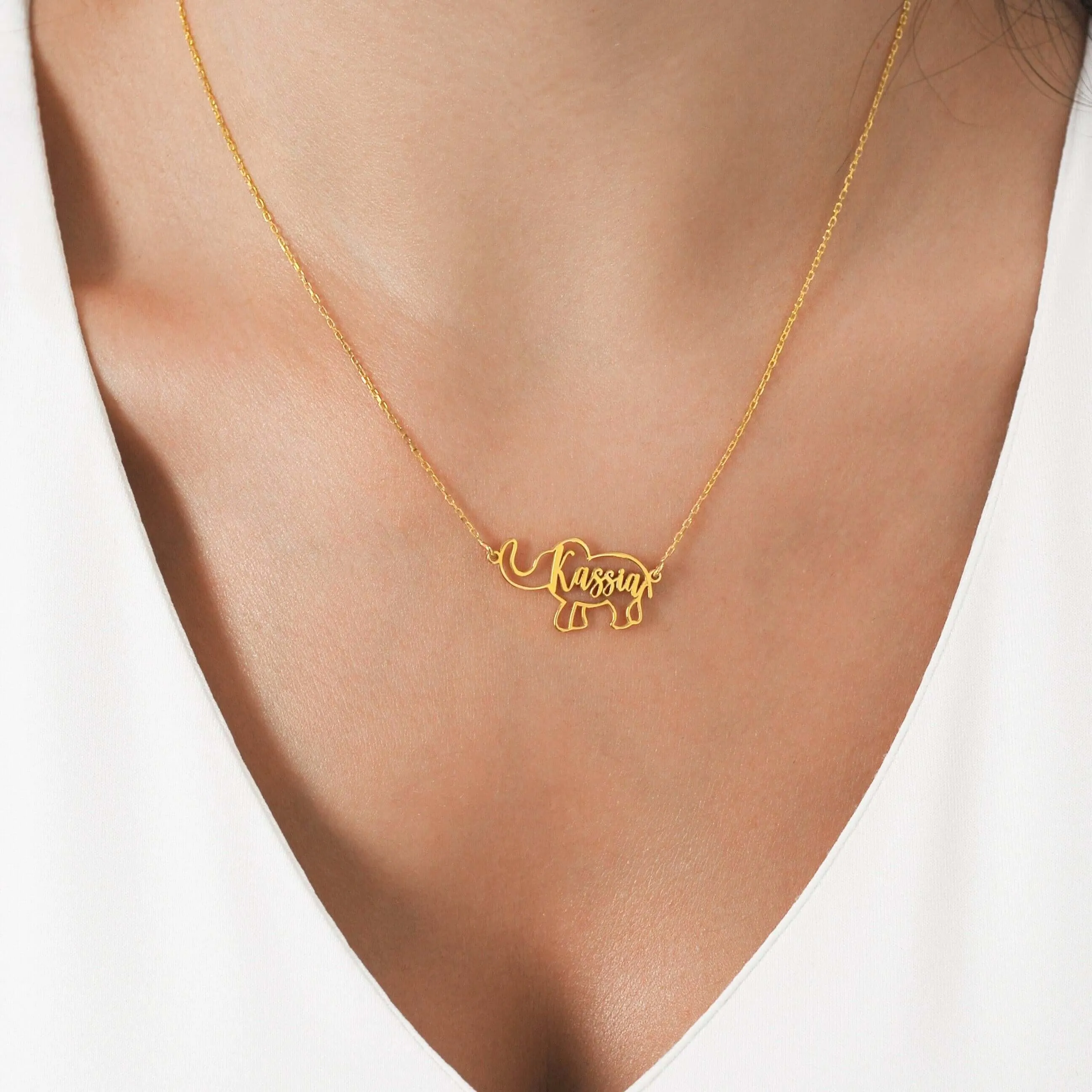 Personalized Elephant  Necklace | 14K Solid Gold