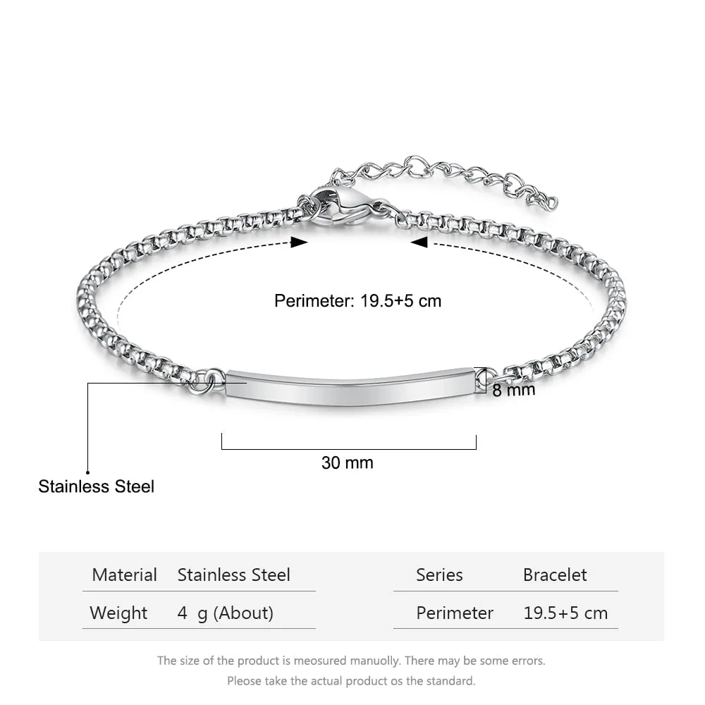 Personalized Engraving Bar Bracelets for Women Custom Name Stainless Steel ID Bracelets & Bangles Simple Jewelry Gift