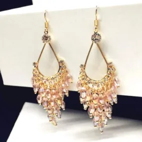 Pink Crystal and Gold Chandelier Dangle Earrings