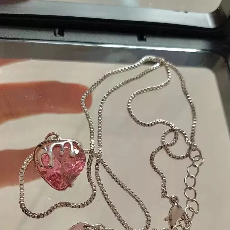 Pink Crystal Heart Necklace MK18665