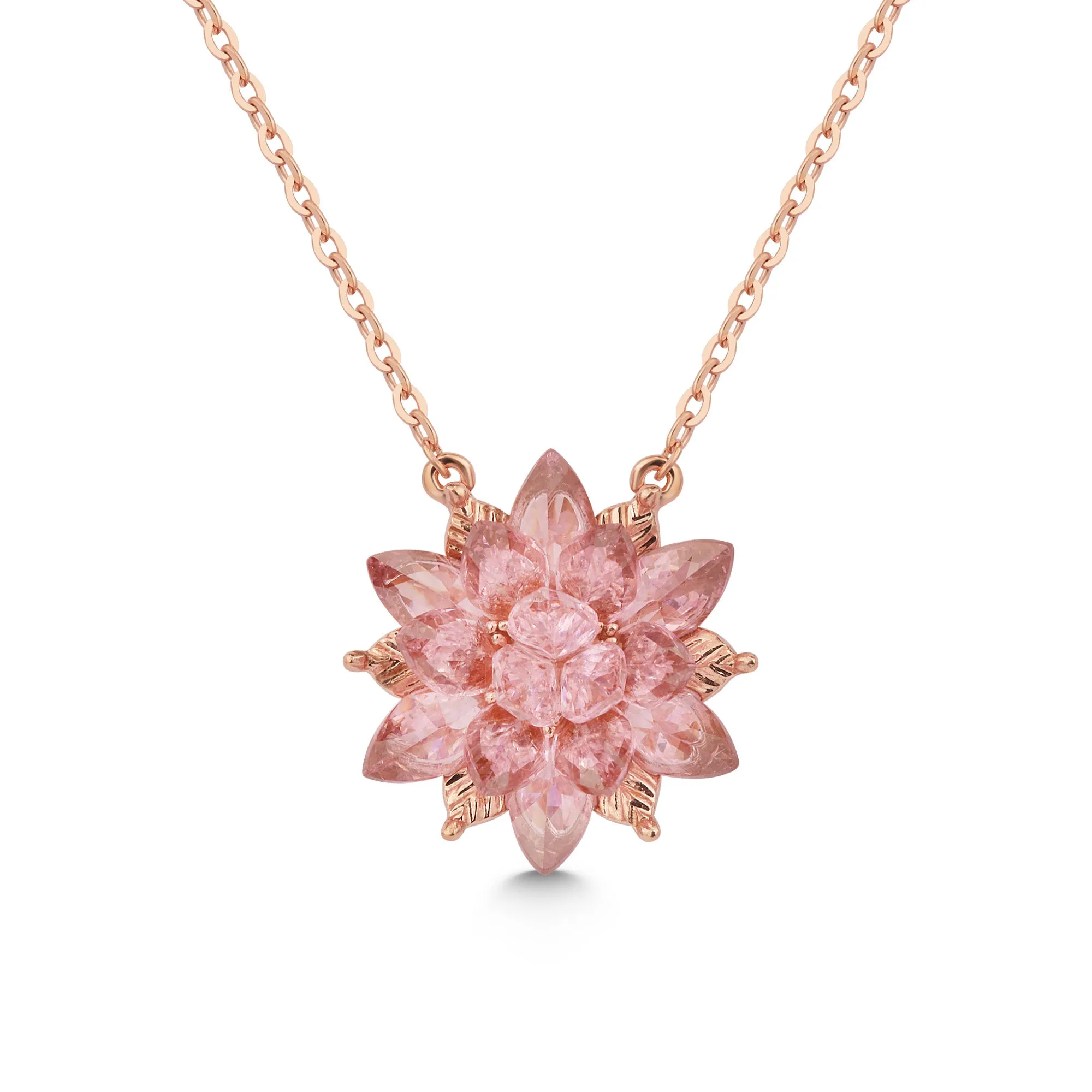 PINK Lotus Flower Design Necklace - Earring - Ring Set / Sterling Silver