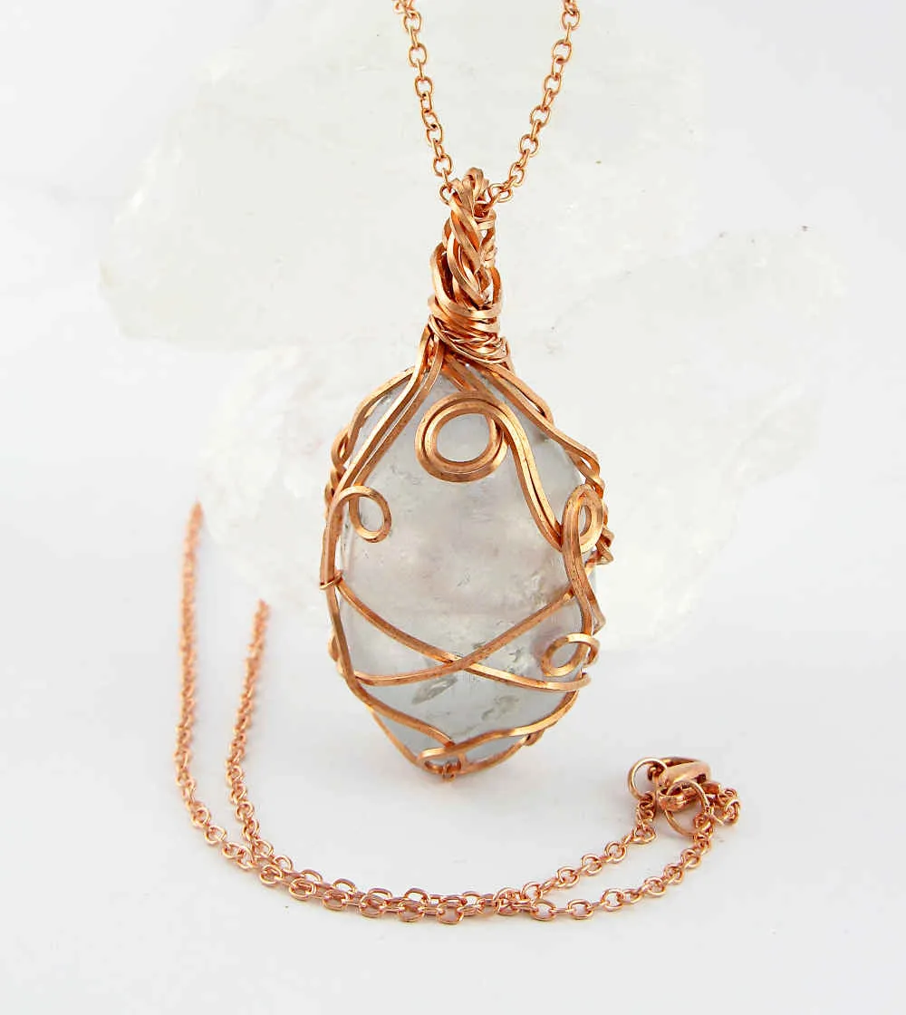 Polished Blue Celestite Pendant Necklace, Copper Wire-Wrapped, with 20 Chain, Handmade  #8