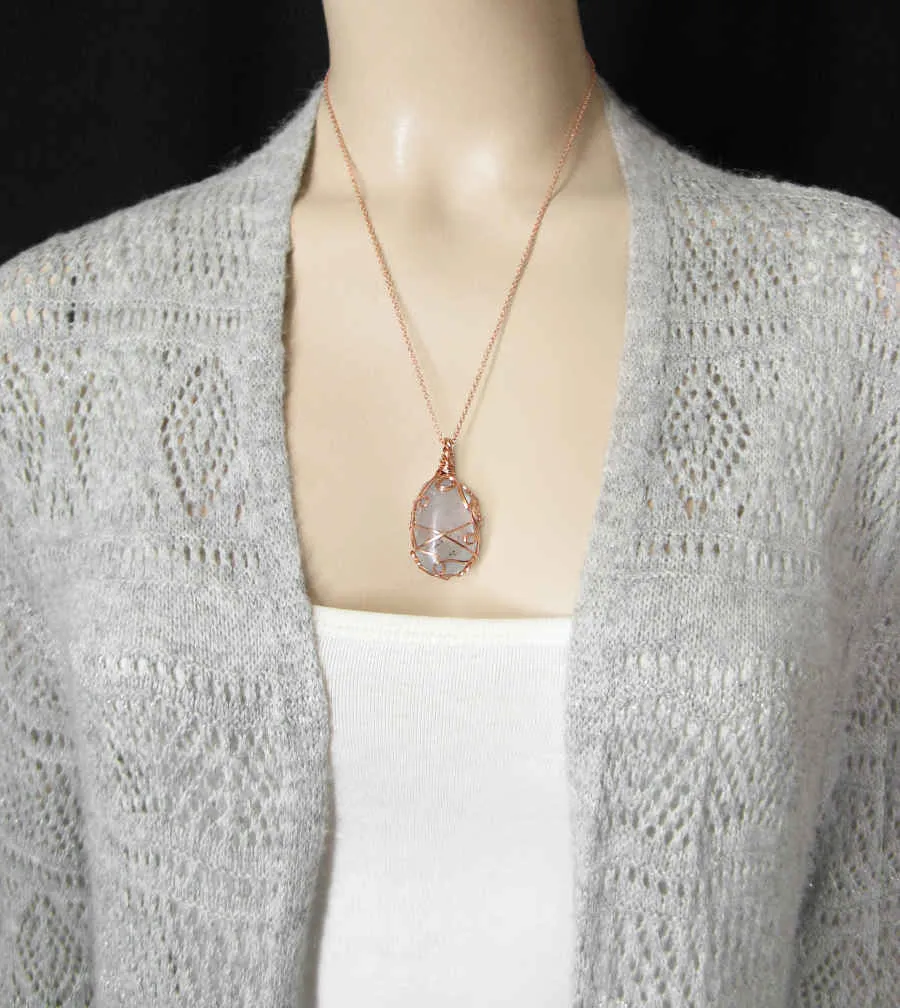 Polished Blue Celestite Pendant Necklace, Copper Wire-Wrapped, with 20 Chain, Handmade  #8