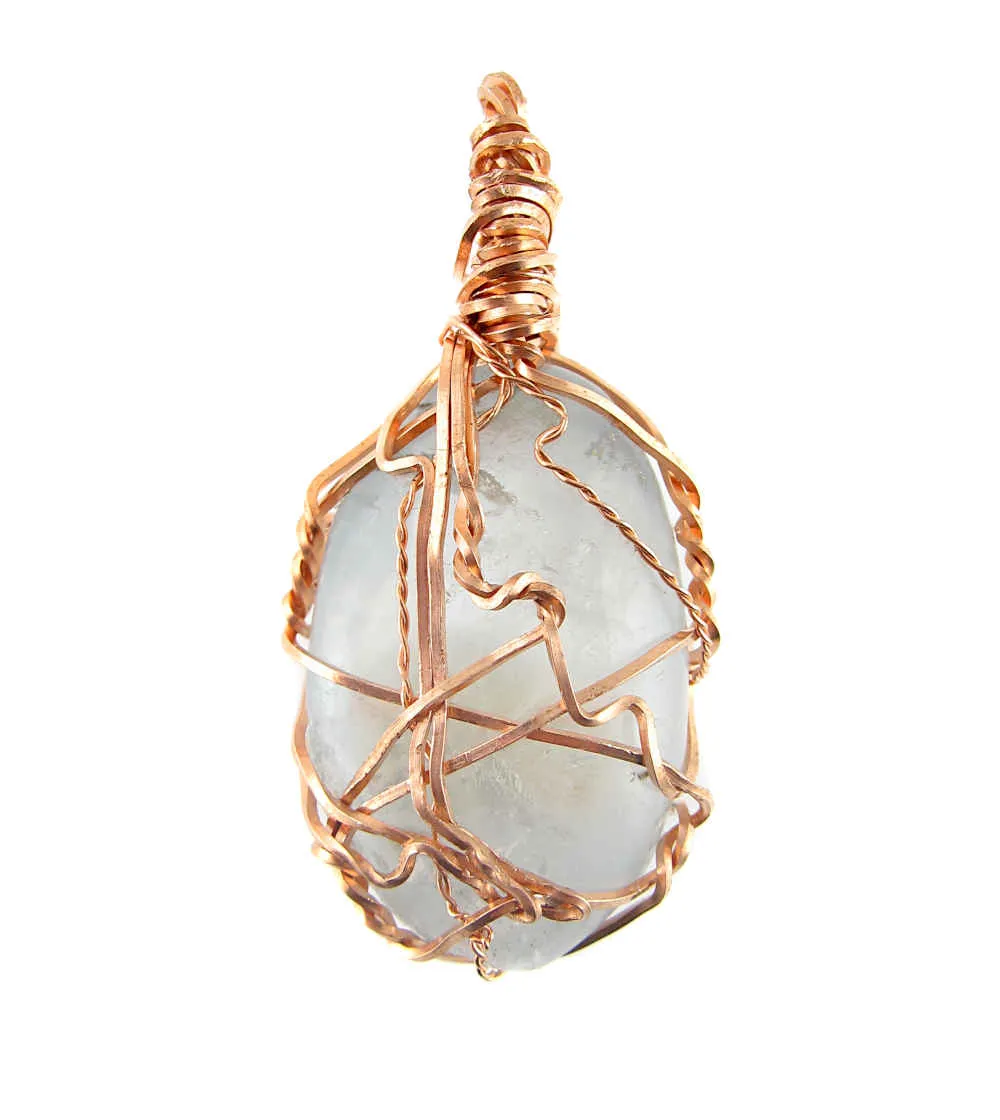 Polished Blue Celestite Pendant Necklace, Copper Wire-Wrapped, with 20 Chain, Handmade  #8