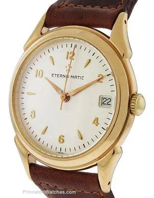 Pre-Owned Eterna-Matic Dress Watch - 18K Gold Case - White Dial - Strap - Date