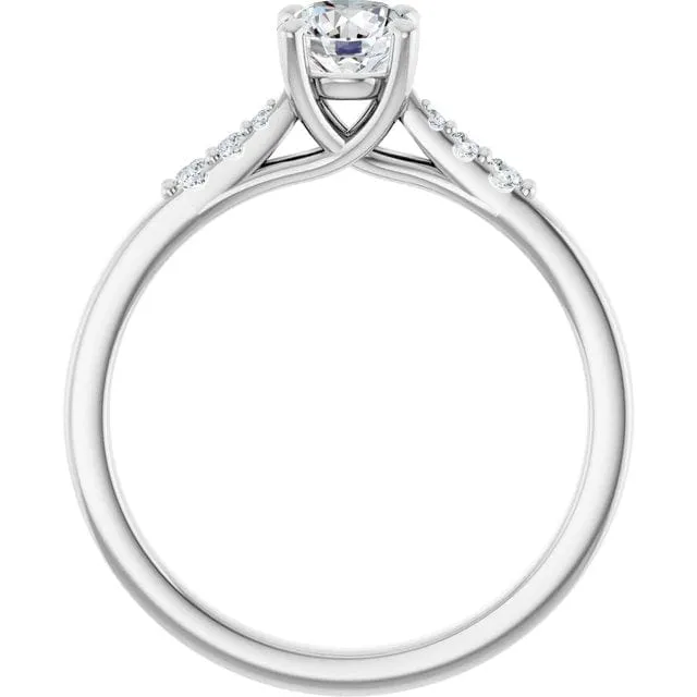 Prong Set Moissanite Natalie Engagement Ring with Accented 14k white gold Cathedral Shank, Ready to Ship