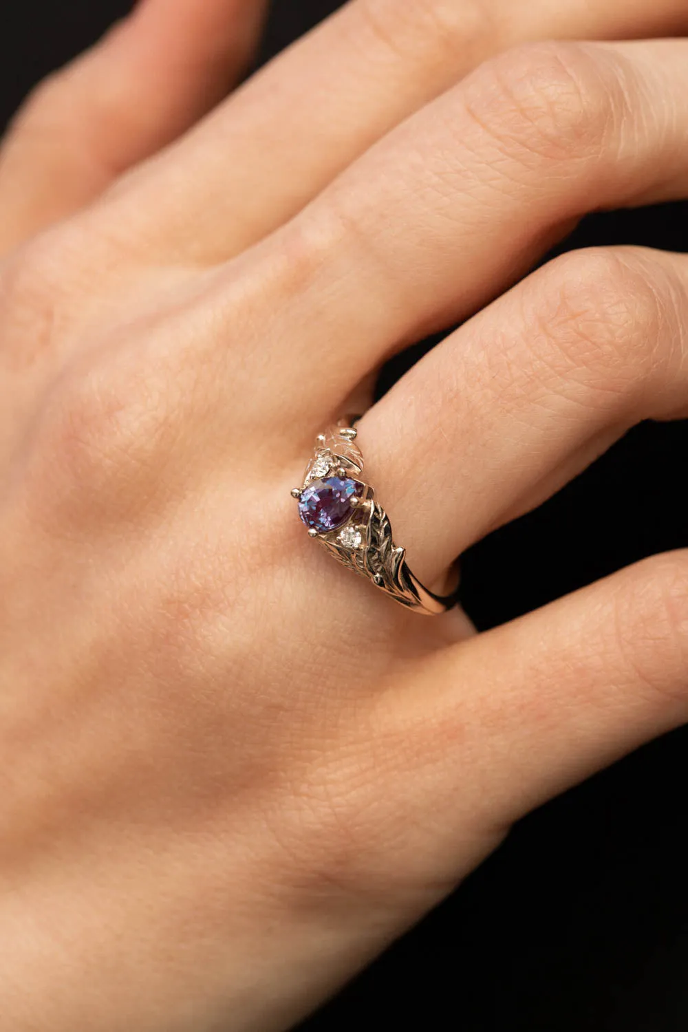 READY TO SHIP: Wisteria in 14K white gold, pear alexandrite 7x5 mm, diamonds, AVAILABLE RING SIZES - 9US