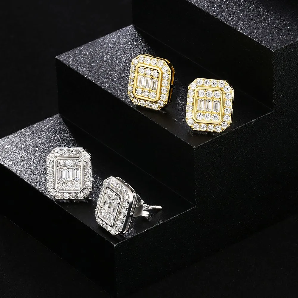 Rectangle Diamond Stud Earrings for Men KRKC