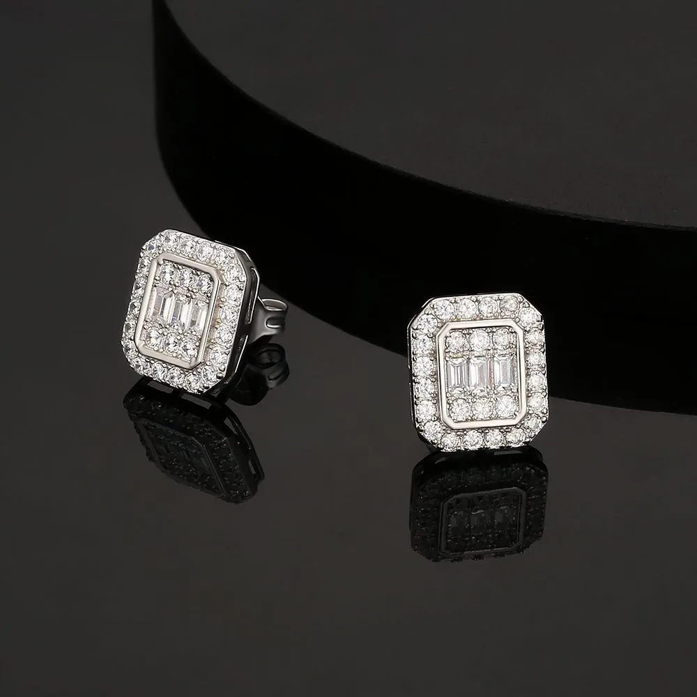 Rectangle Diamond Stud Earrings for Men KRKC