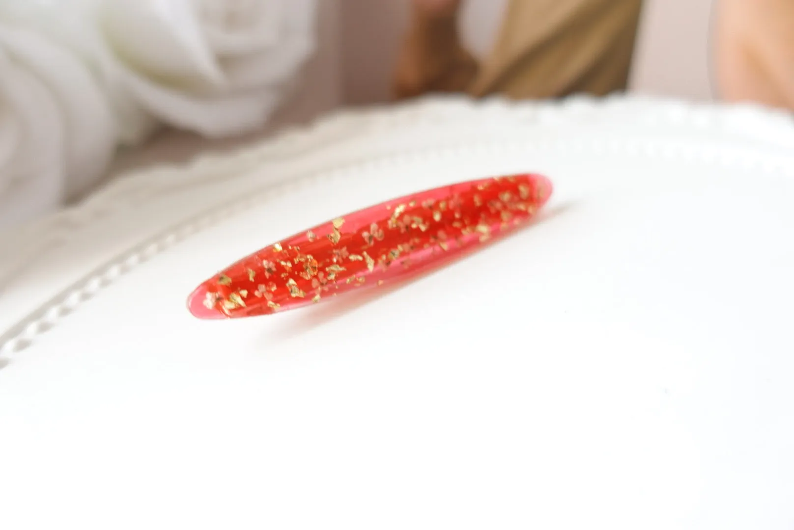 Red Pressed Flower Hair Clip