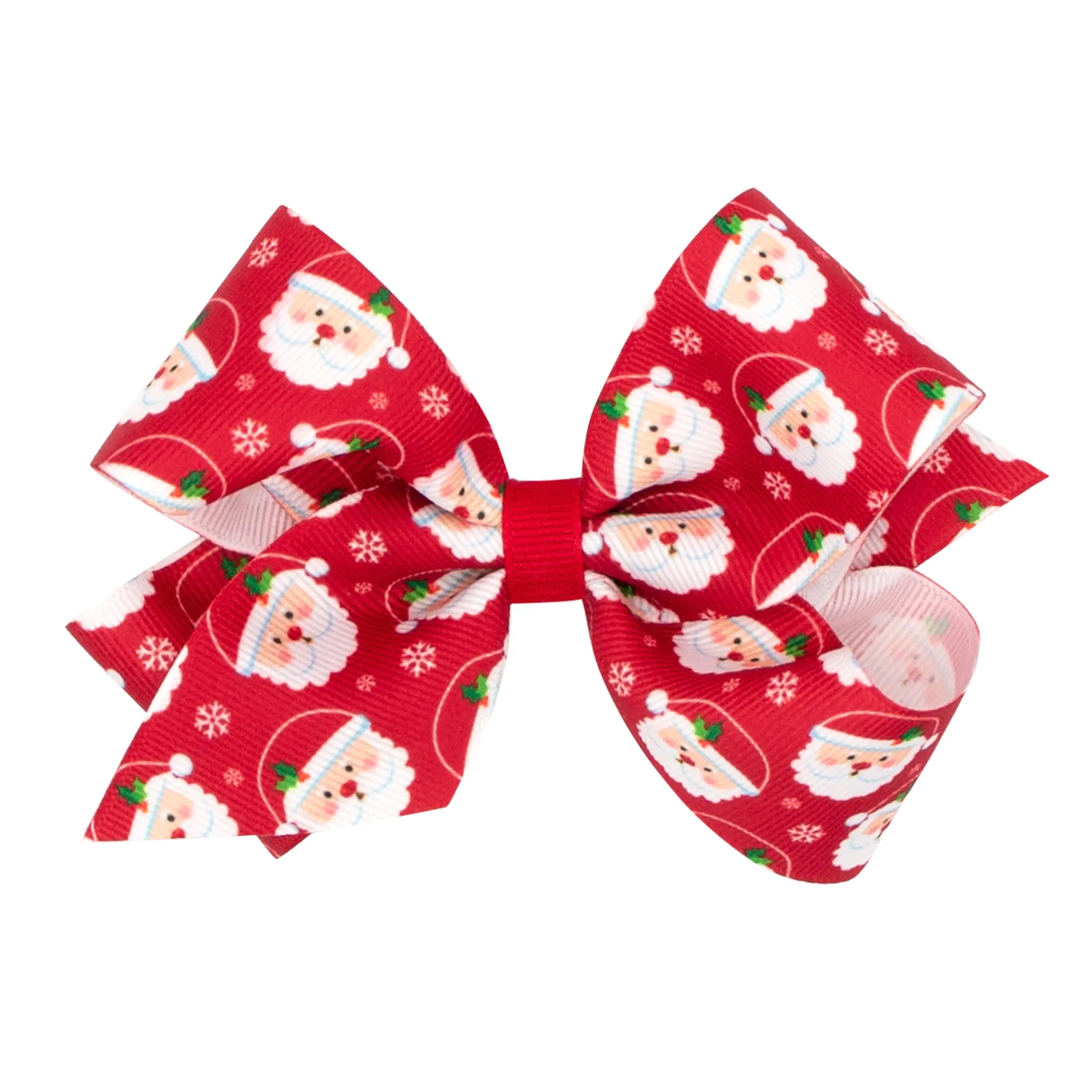 Red Santa Printed Grosgrain Hair Bow on Clippie