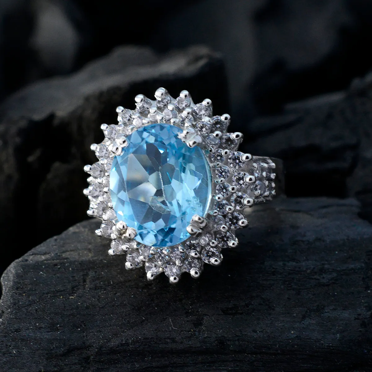 Riyo Dainty Gemstone Blue Topaz Solid Silver Rings Men’S Jewelry