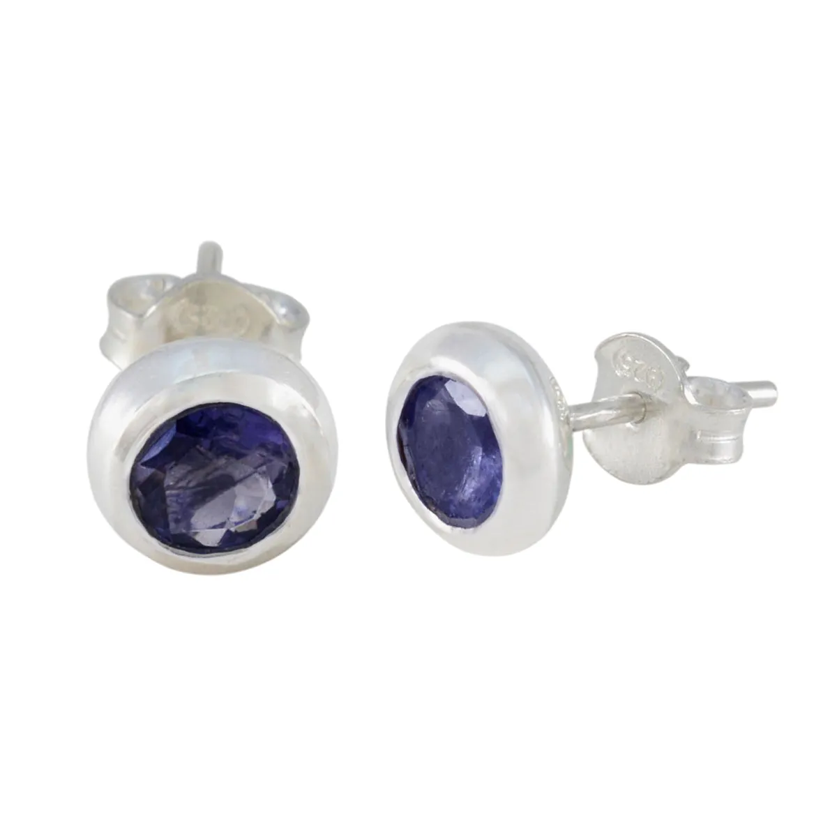 Riyo Easy On The Eye 925 Sterling Silver Earring For Women Iolite Earring Bezel Setting Blue Earring Stud Earring