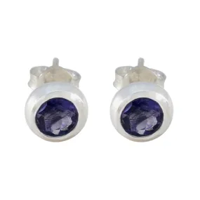 Riyo Easy On The Eye 925 Sterling Silver Earring For Women Iolite Earring Bezel Setting Blue Earring Stud Earring