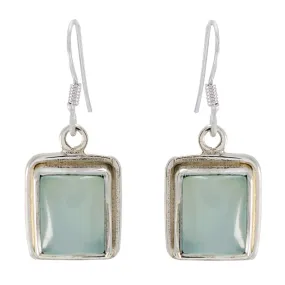 Riyo Genuine Gems Octogon Cabochon Aqua Chalcedoy Silver Earring gift for graduation