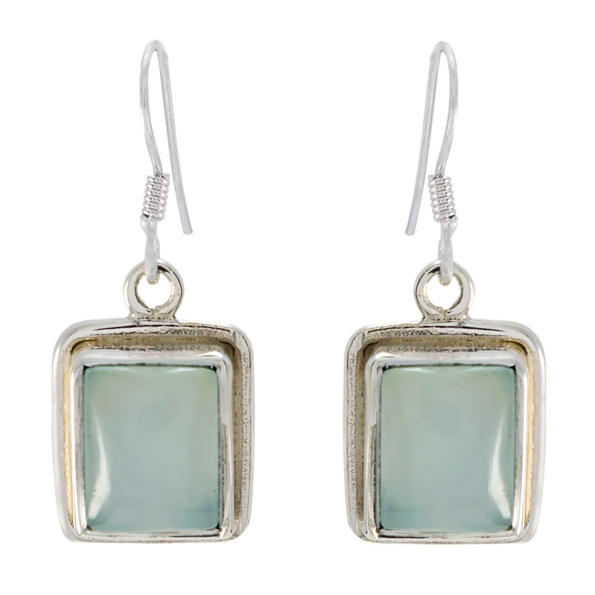 Riyo Genuine Gems Octogon Cabochon Aqua Chalcedoy Silver Earring gift for graduation