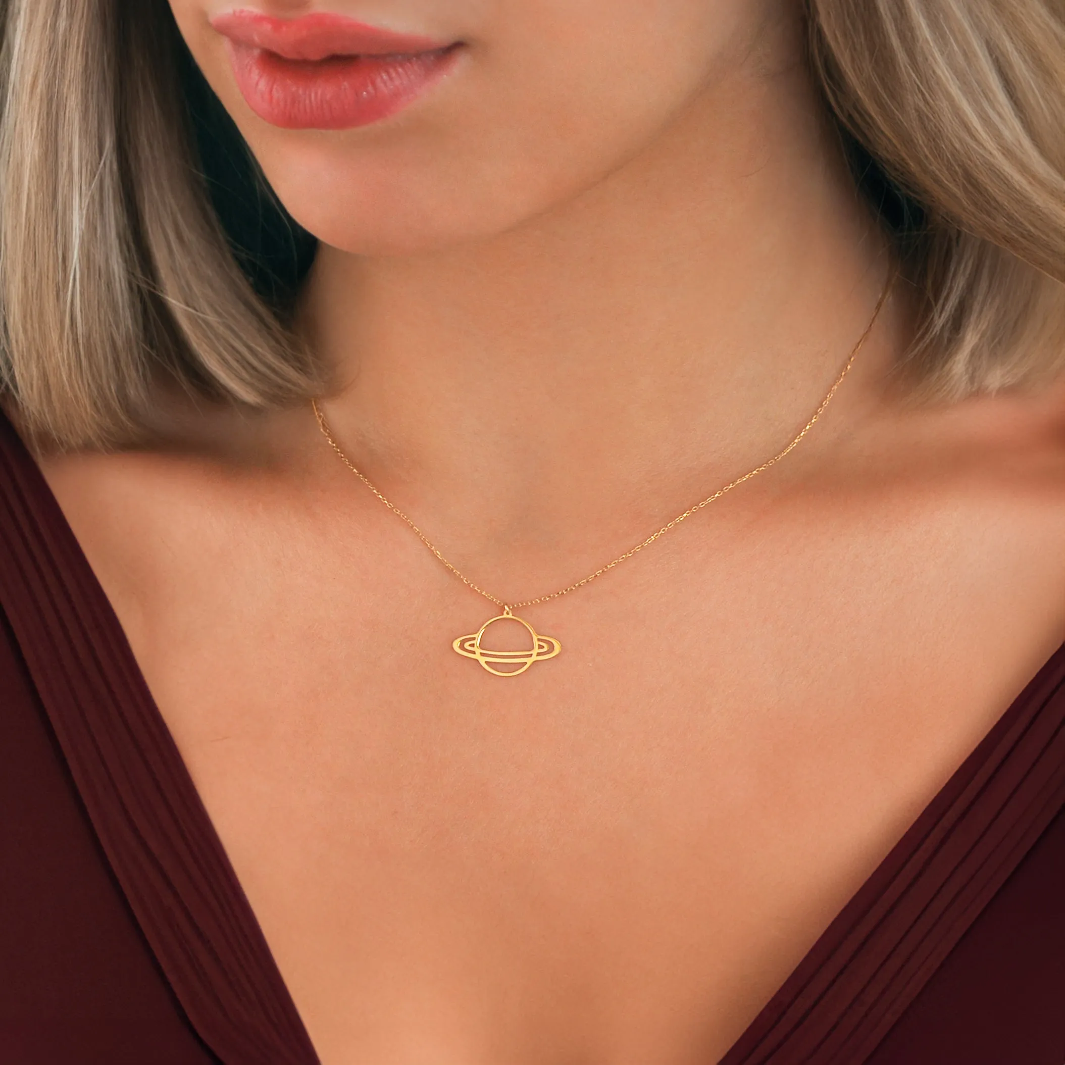 Saturn Necklace| 14K Solid Gold