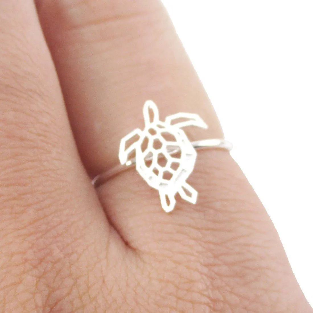 Sea Turtle Tortoise Shaped Adjustable Ring in Silver