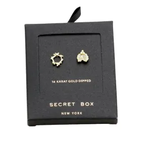 Secret Box 14K Gold Dipped CZ Wreath Stud Earrings