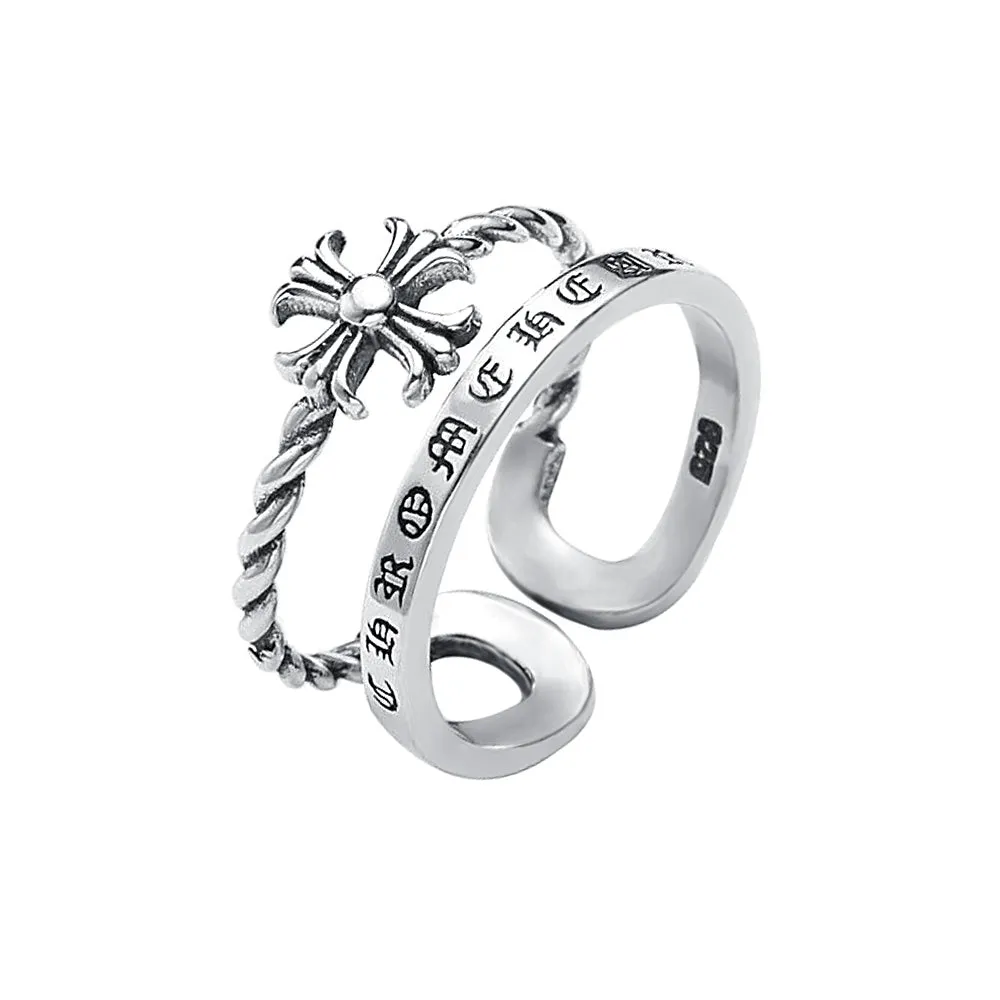 Silver Tide Double Twist Crucifix Plain Ring