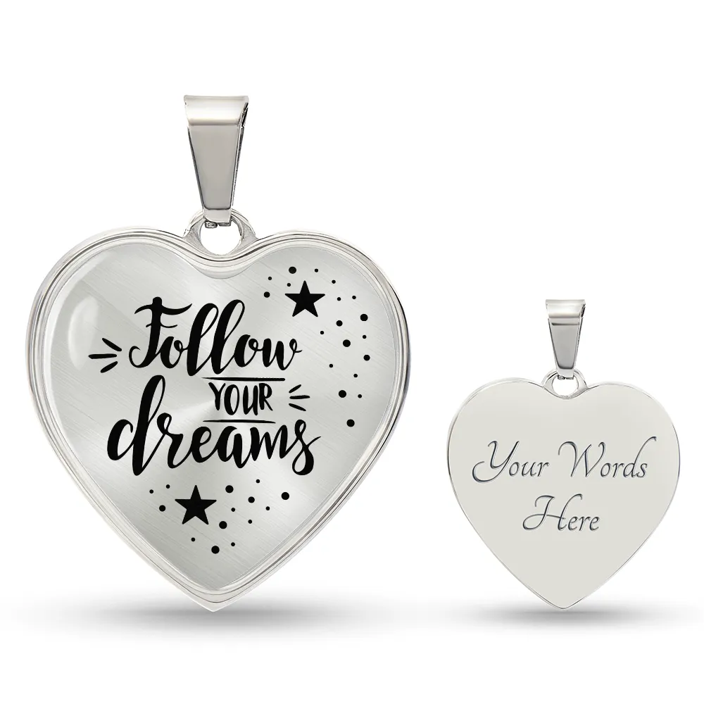 Silver Women Heart Necklace - Follow Your Dreams Snake Chain